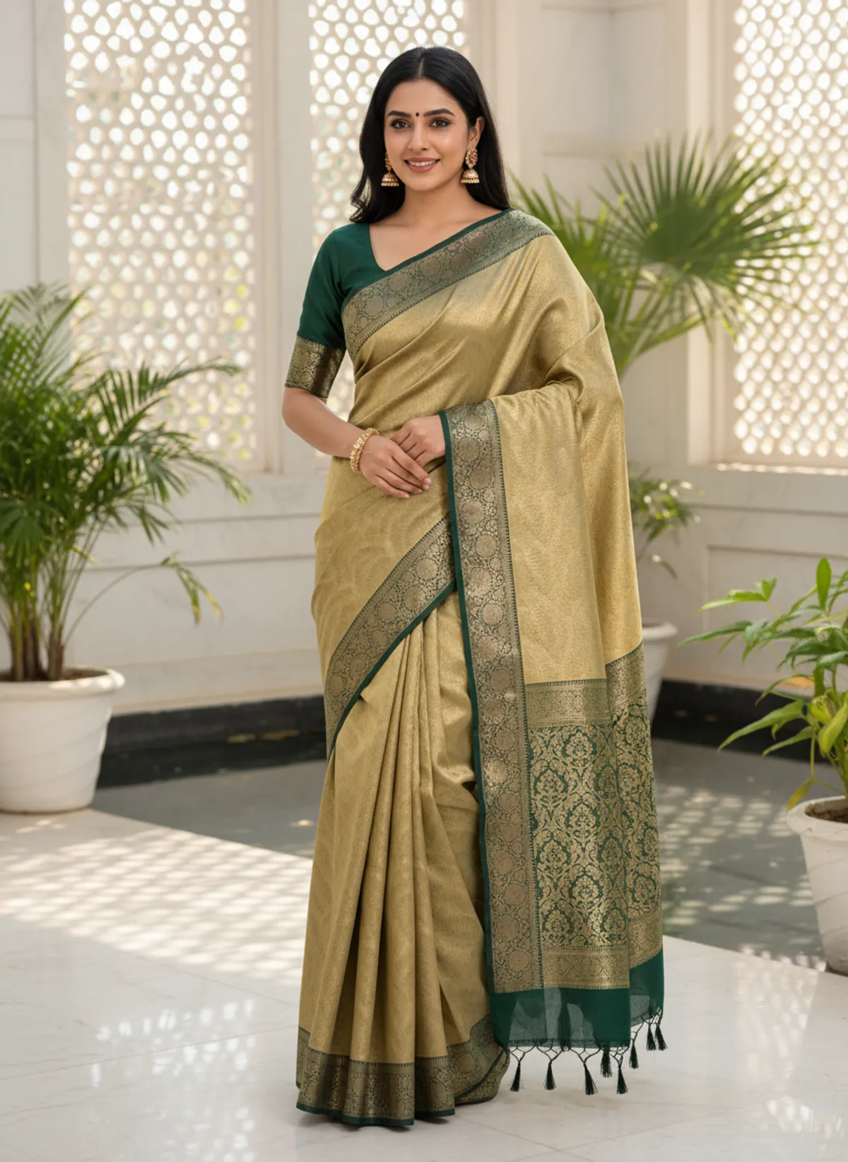 Bottel Green Tissue Silk Sarees Online Authentic Banarasi Collection
